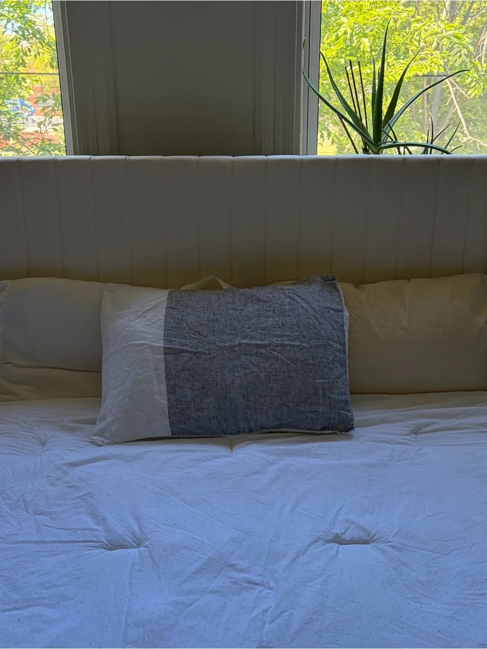 West Elm 100% Linen Gray & White Colorblock Standard Pillowcase Sham 20x26”